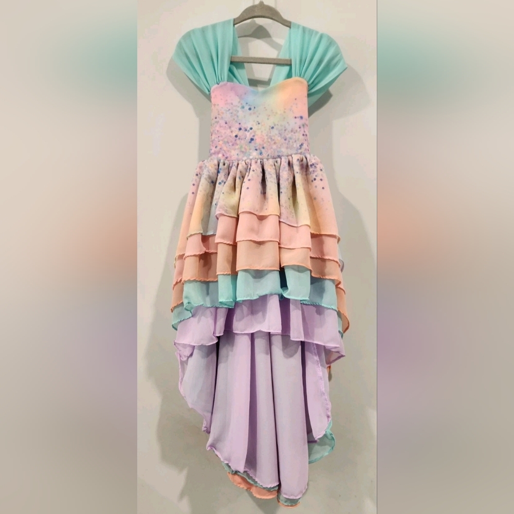 Millie Mae Fabulous Waterfall High Lo Dress Pastel Chiffon Layer 12-18M Handmade